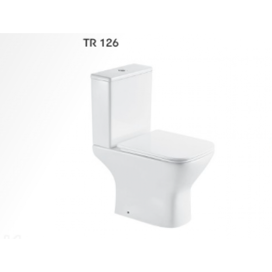 Λεκάνη Δαπέδου Karag Amfipolis TR 126 Πορσελάνης Λευκή Οριζόντιας Αποχέτευσης Τετραγωνισμένη με Καζανάκι και Κάλυμμα Soft Close